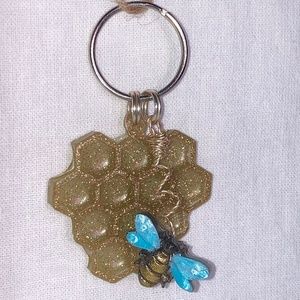 Bee & Honey Comb Resin Keychain, Handcrafted